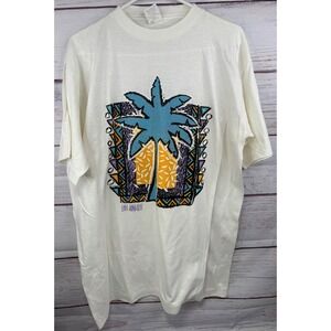 Vtg Single stitch Caribbean Dream LA Palm‎ Tree Graphic T-Shirt White Mens Large